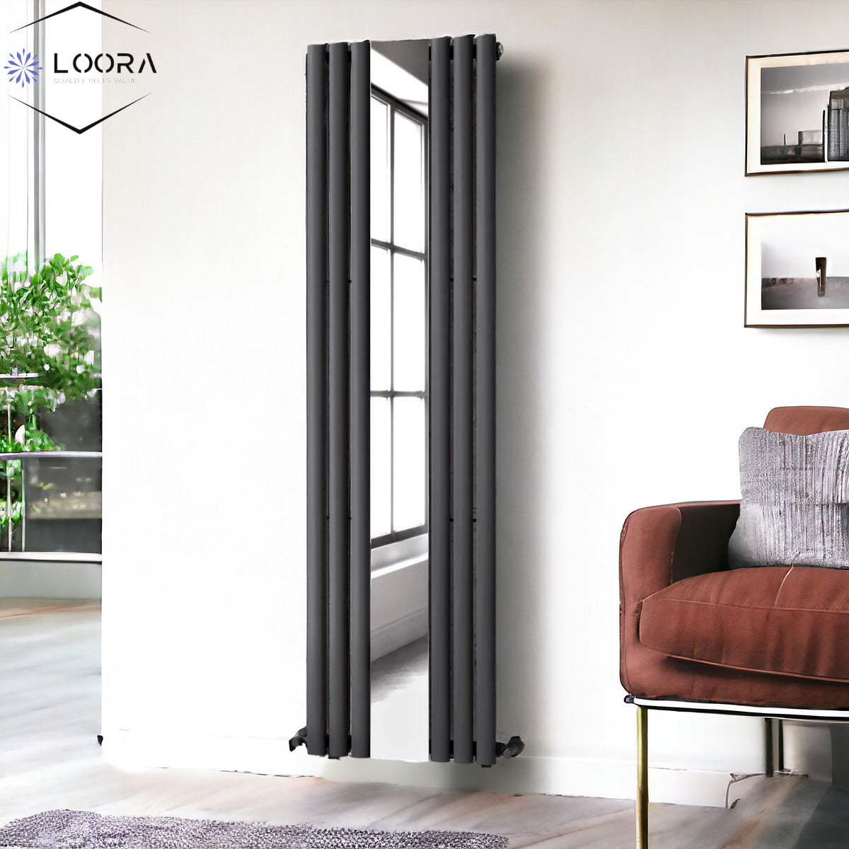 Vertical Designer Mirro Oval Panel Tall Radiator 1800x500mm Single Anthracite