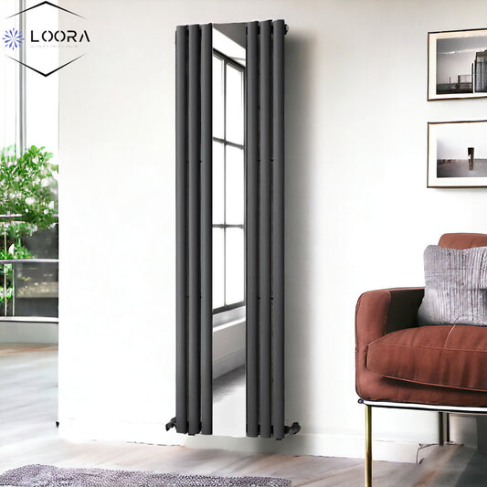 Vertical Designer Mirro Oval Panel Tall Radiator 1800x500mm Single Anthracite