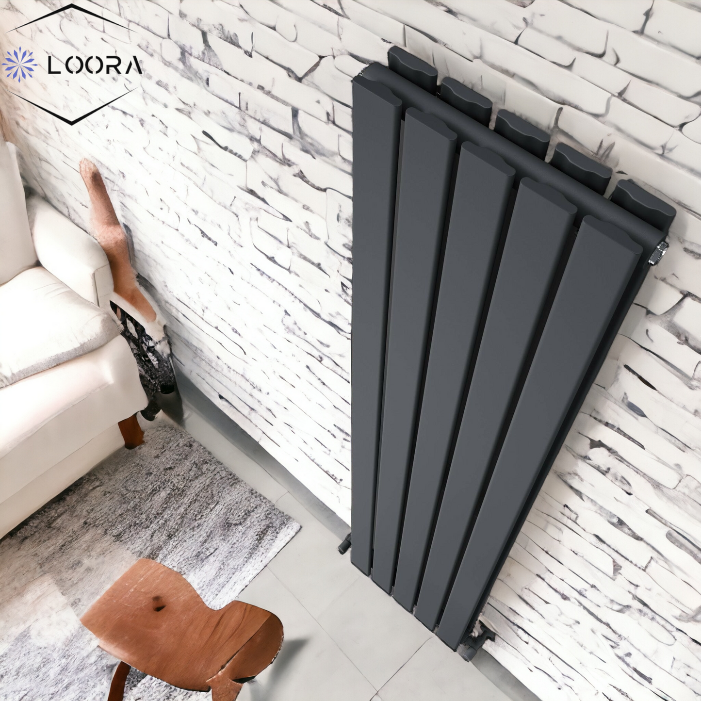 Vertical Designer Flat Panel Tall Radiator 1600x350mm Double White & Anthracite