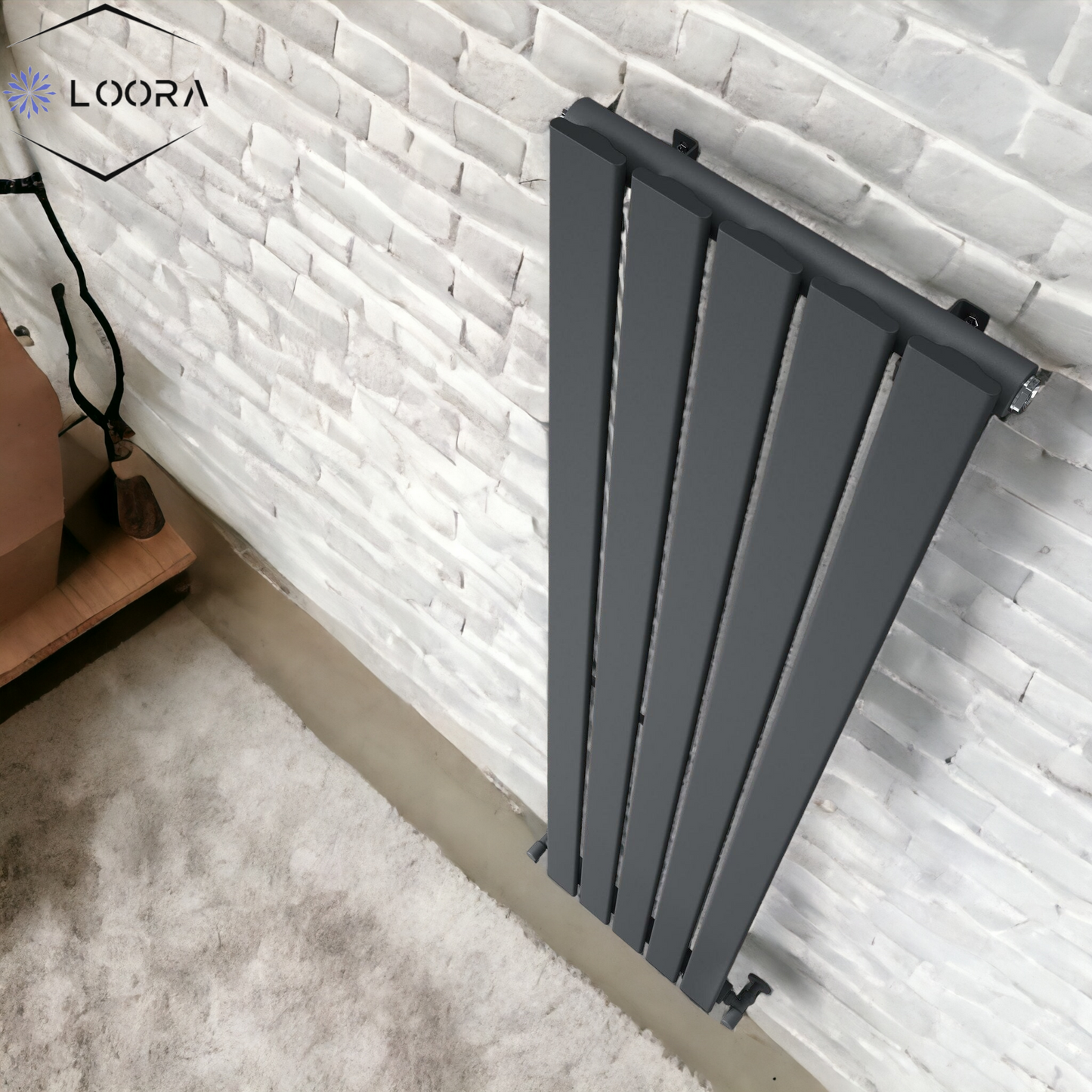 LOORA Vertical Designer Flat Panel Tall Radiator 1600x350mm Single White & Anthracite