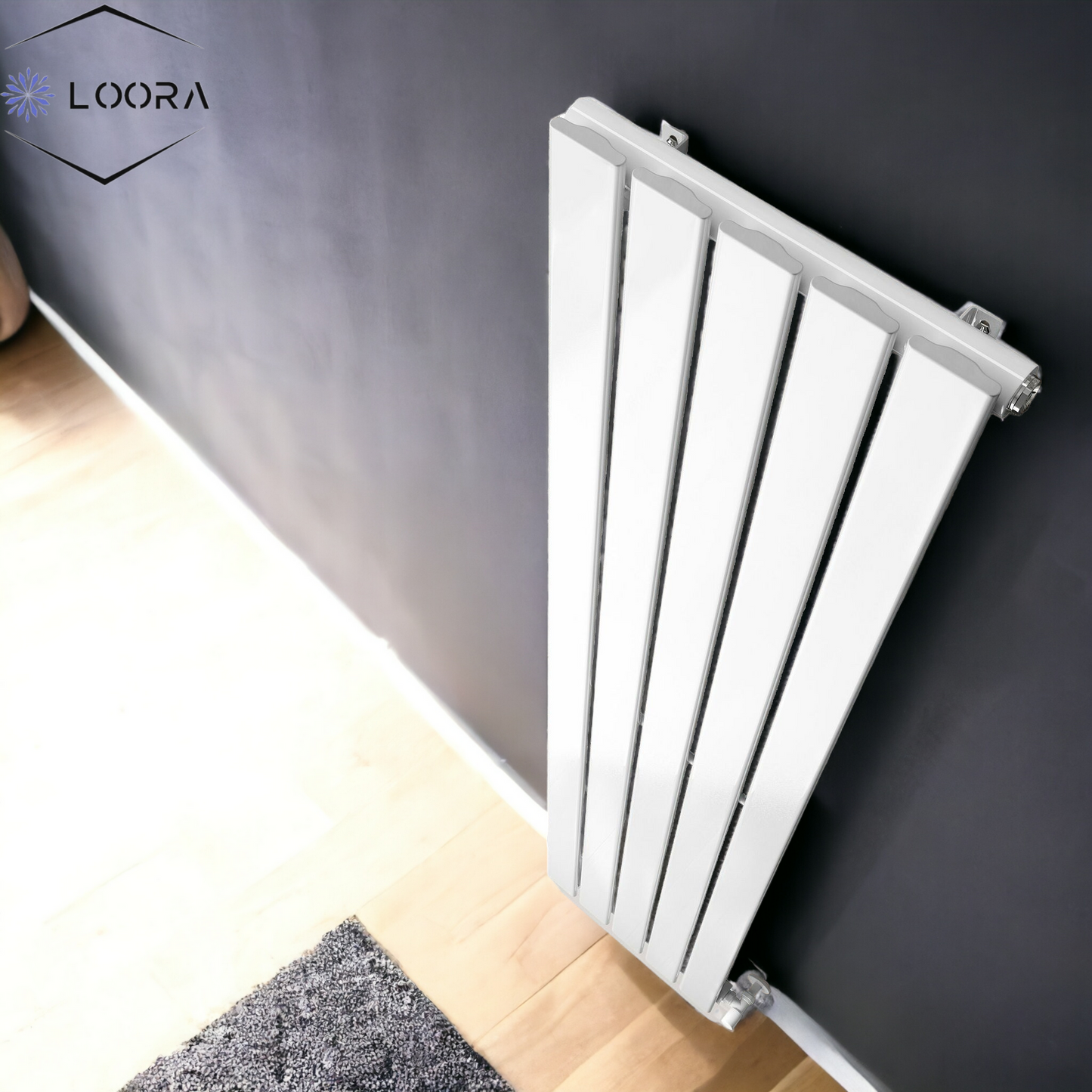 LOORA Vertical Designer Flat Panel Tall Radiator 1600x350mm Single White & Anthracite