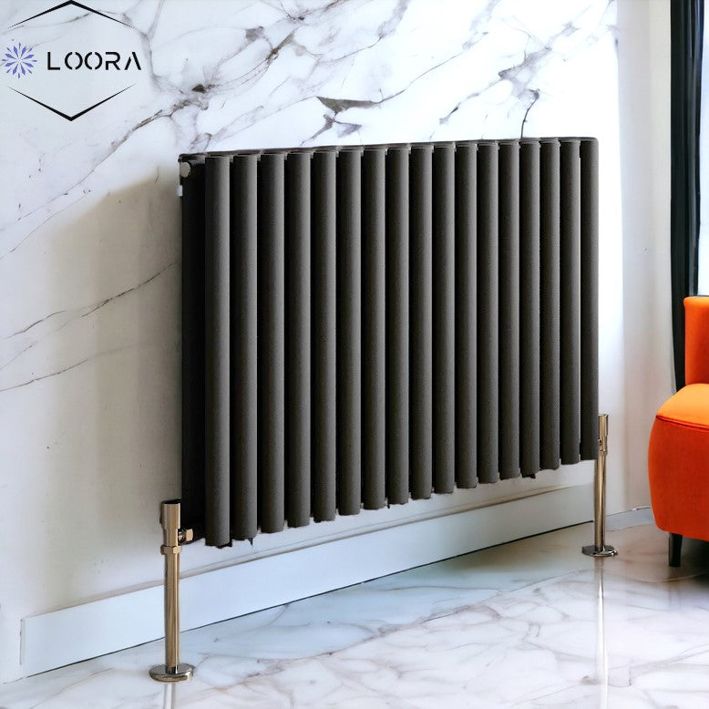 Rex horizontal Double oval designer Radiator 600x1003mm White & Anthrecite