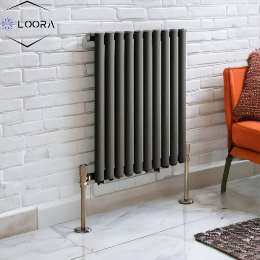 Rex horizontal  Single oval designer Radiator 600x590mm White Anthrecite