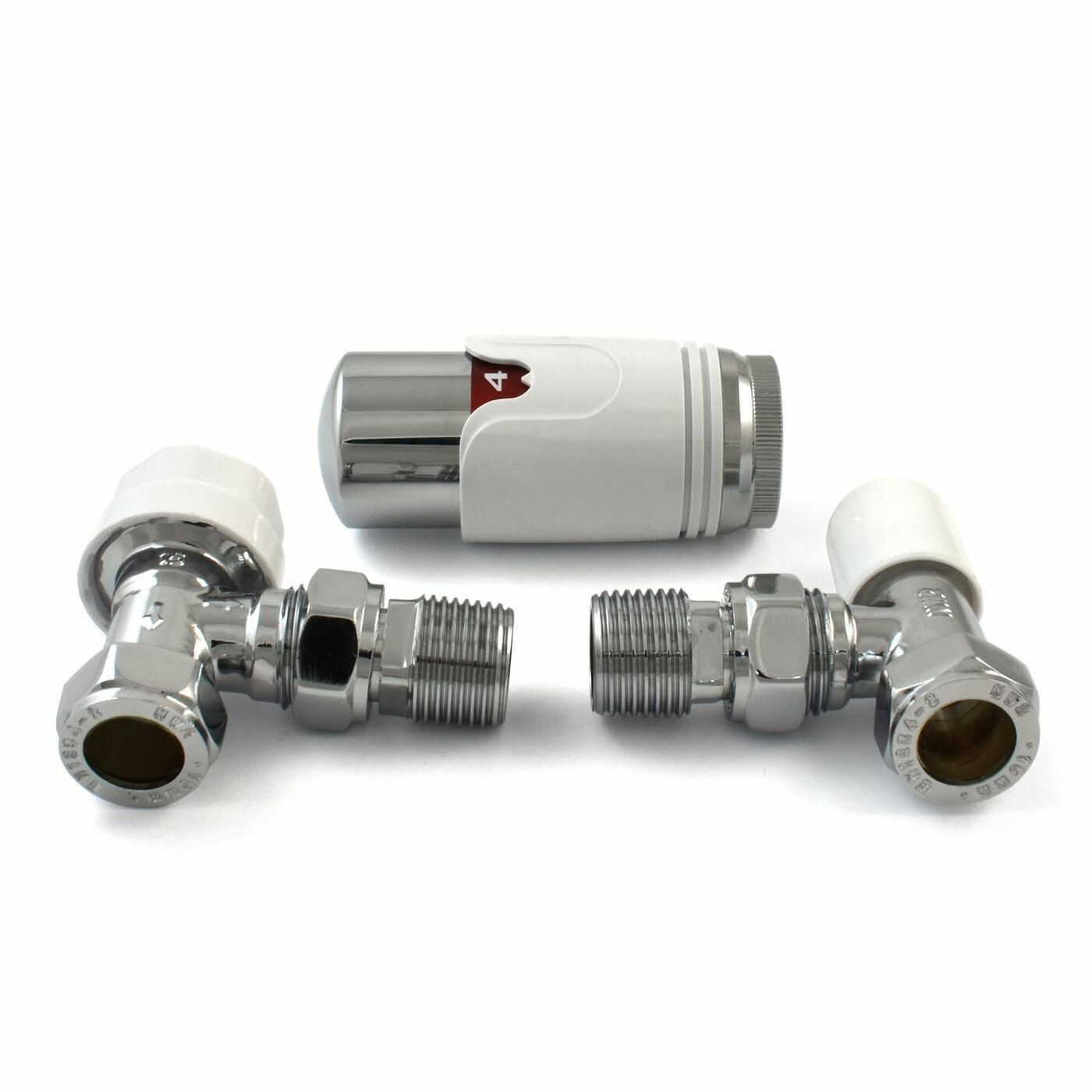 White Chrome Angled Thermostatic Radiator Valve Pack - 15mm